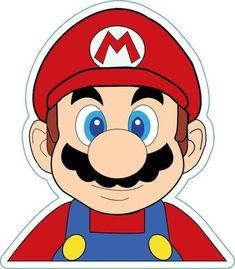 an image of mario paper cut out with blue eyes and a mustache on his face