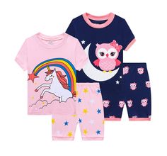 PRICES MAY VARY. Girls Summer Pajamas 4PCS-Benaive girls pajamas sets come in sizes for 2T-12 years old. Perfectly fit for school pajamas day, outdoor play, lounge wear and every good night. And it is a great gift choice for your girls, granddaughters, nieces on Birthday and holidays! 100% Cotton Girls Pajamas Shorts-The kids pajamas are made of 100% natural cotton for super soft, comfortable, breathable and lightweight. No fading and deforming after machine wash.The natural cotton pajamas are g Playful Cotton Pajama Sets, Pink Cotton Sleepover Set, Family Matching Pink Sleepwear, Pink Family Matching Sleepwear, Playful Pink Matching Set Sleepwear, Multicolor Cartoon Print Sleepover Sets, Multicolor Cartoon Print Sets For Sleepover, Cute Matching Pajama Sets For Sleep, Cute Matching Sleepwear Sets