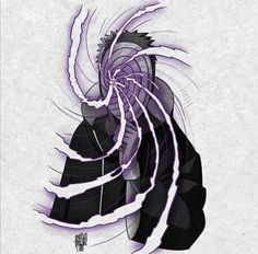 a drawing of a woman's head with purple hair and lightning streaks on it