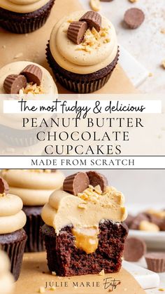 the most fancy and delicious peanut butter chocolate cupcakes made from scratch