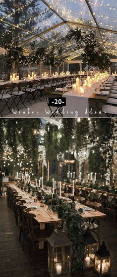 the inside and outside of a tent with tables set up for an outdoor wedding reception