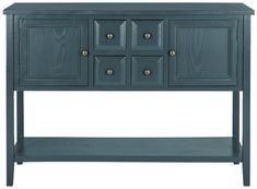 the sideboard with drawers is painted blue