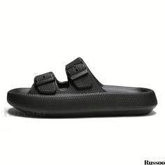 Russoo - Premium Unisex Open-Toe Slides: Waterproof, Durable Slip-On Shoes for Indoor and Outdoor Wear in Spring and Summer Seasons Durable Synthetic Round Toe Slides, Waterproof Synthetic Slides With Round Toe, Black Waterproof Slides For The Beach, Black Waterproof Slides For Summer, Black Casual Slides With Durable Design, Black Casual Durable Slides, Casual Black Durable Slides, Black Waterproof Slides For Outdoor, Summer Patterns