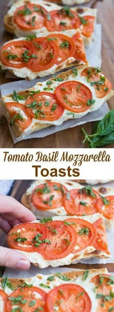 tomato basil and mozzarella toast is an easy appetizer to serve at any party