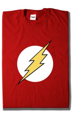 the flash logo on a red shirt