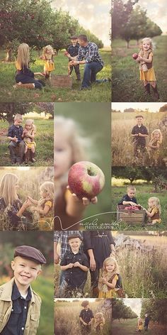 a collage of photos with children and an apple