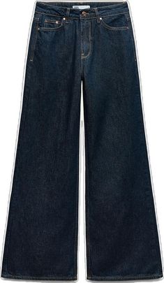 Trendy Zara Jeans With Five Pockets, Trendy Zara Wide Leg Jeans, Zara Wide Leg Denim Blue Jeans, Zara Wide Leg Jeans For Fall, Trendy Wide Leg Jeans With Button Zip Fly, Trendy Wide Leg Jeans, Zara Straight Leg Jeans For Streetwear, Dark Wash Wide Leg Bottoms With Zip Fly, Zara Wide Leg Pants With Five Pockets