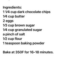 the ingredients for chocolate chip cookies are shown in black and white, with text above it