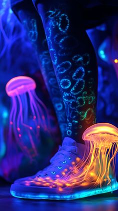 jellyfish glow in the dark shoes and leggings with colorful lights on them