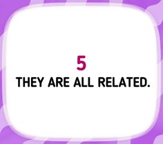 the words 5 they are all related on a purple and white background