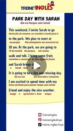 an advertisement for the park day with sarah in english and arabic, which is written on