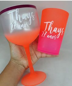 two hand painted wine glasses with the words that says, thavy's friends