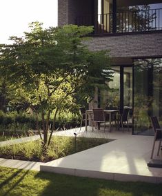 an image of a patio with trees and chairs