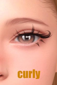 a woman's eye with the words curly on it and an image of her eyelashes