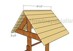 a wooden shelter with measurements for the roof