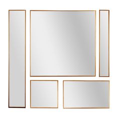 four mirrors are shown with gold frames on the top one is empty and the other has no image in it