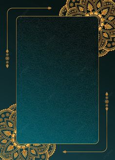 a blue and gold background with an ornate frame