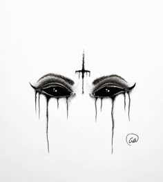 a drawing of two eyes with dripping tears