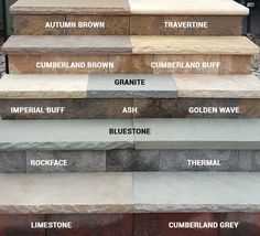 the steps are labeled with names for different types of granites and their uses in landscaping