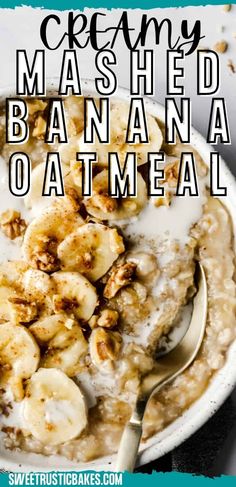 a bowl filled with oatmeal topped with bananas