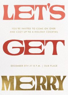 some type of holiday card with the words merry written in red and gold on it