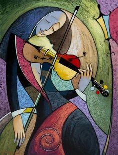 a painting of a woman playing the violin