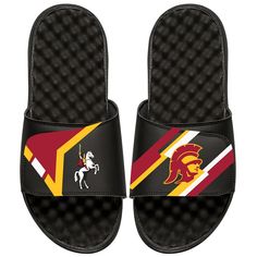 a pair of black slides with the university of central florida logo on one side and state flag on the other