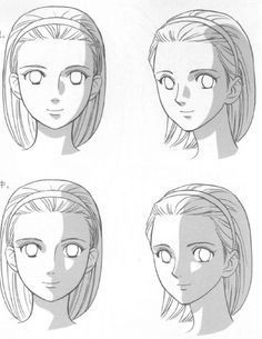 four different angles of the head of a woman with long hair and eyes, including one in