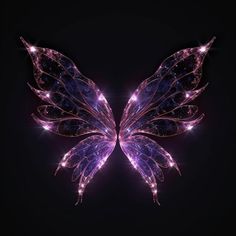 a purple butterfly with sparkling wings on a black background, in the shape of a wing