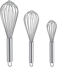 three wire whisks are shown in four different positions