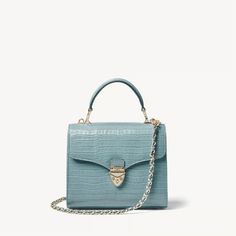 Midi Mayfair® Bag in Deep Shine Cornflower Blue Croc | Aspinal London Mayfair, Engraved Pens, Best Purses, Billfold Wallet, Rfid Wallet, Aspinal Of London, Wallet Gifts, Travel Collection, Makeup Bags Travel