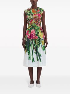 Marni Юбка Миди с Цветочным Принтом - Farfetch Spring Dress With Gathered Waist And Full Skirt, Spring Dresses With Gathered Waist And Full Skirt, Multicolor Gathered Skirt Dress For Spring, White Midi Dress With Gathered Waist For Spring, White Summer Midi Dress With Gathered Skirt, White Gathered Skirt Midi Dress For Summer, White Midi Dress With Gathered Skirt For Summer, Spring Midi Dress With Relaxed Skirt, Skirt Straight