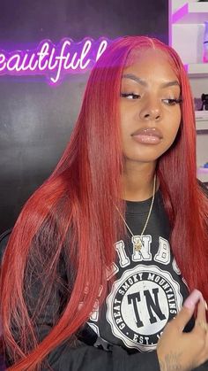 Red Quick Weave With Leave Out, Red Tape Ins Black Women, Red Buss Down Middle Part, Red Leave Out Sew In, Red Sew In Weave With Leave Out, Dyed Wigs For Black Women, Red Hair Black Women, Red Sew In, Brown Hairs