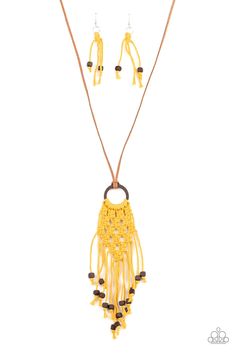 a necklace and earring set with yellow beads