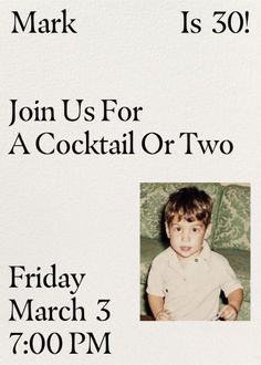 a flyer for a cocktail party with a photo of a young boy