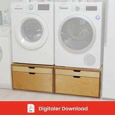 two washers and dryer stacked on top of each other in a laundry room