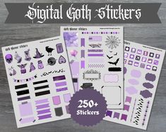 the digital goth stickers are shown in purple and black, with text overlays