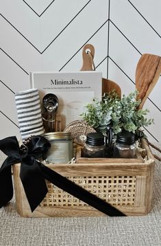 a basket filled with items sitting on top of a table