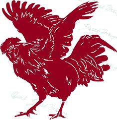 a drawing of a rooster with its wings spread