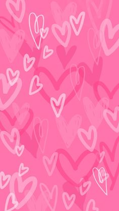 many hearts are drawn on a pink background