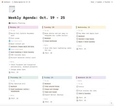 the weekly agenda is displayed in this screenshot