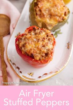 These Air Fryer Stuffed Peppers are the ultimate all-in-one dish, made extra easy thanks to your trusty air fryer. Picture juicy bell peppers, generously stuffed with a mouthwatering combination of lean ground beef and fluffy rice tossed in a vibrant tomato sauce, all topped off with gooey, melty cheese. Bell Peppers Air Fryer, Peppers Air Fryer, Air Fryer Stuffed Peppers, Rice And Ground Beef, Stuffed Bell Peppers Ground Beef, Stuffed Peppers With Rice, Fluffy Rice, Melty Cheese, Beef And Rice