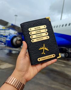 Black Designer Passport Cover by TPC Gifts in hand with an airport background Couple Passport Cover, Cute Passport Holder, Louis Vuitton Passport Cover, Louis Vuitton Passport Cover Monogram