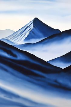 a painting of mountains with snow on them