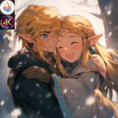 an image of two people hugging in the snow