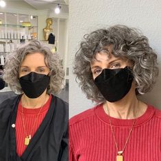 Salt-and-Pepper Wavy Bob with Bangs Wavy Layered Haircuts, Short Permed Hair, Short Wavy Haircuts, Grey Curly Hair, Short Wavy Bob, Thick Wavy Hair, Wavy Curls, Hair Adviser, Wavy Bob