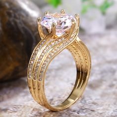 Brilliant Women Zircon Bridal Ring Gold Engagement Fashion Jewelry Wedding Rings Gold, Writing Gifts, Bridal Wedding Rings, Engagement Style, Trendy Ring, Detailed Ring, Rings Gold, Treasure Box, Victorian Jewelry