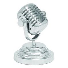 a silver microphone on a white background