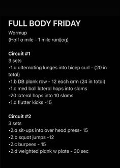 the full body friday workout plan is shown in this screenshoter's image