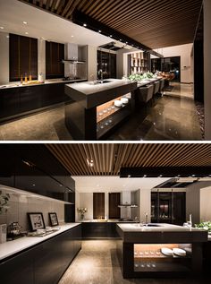 two pictures of the same kitchen in different rooms